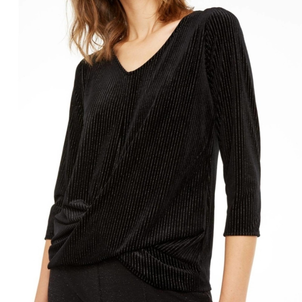 Alfani Metallic Stripe Twist Front Top Small Bl